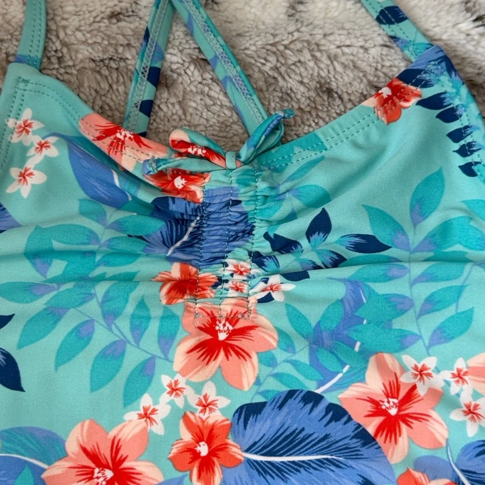 Children’s Place Hawaiian swimsuit girls small hibiscus tropical beach summer